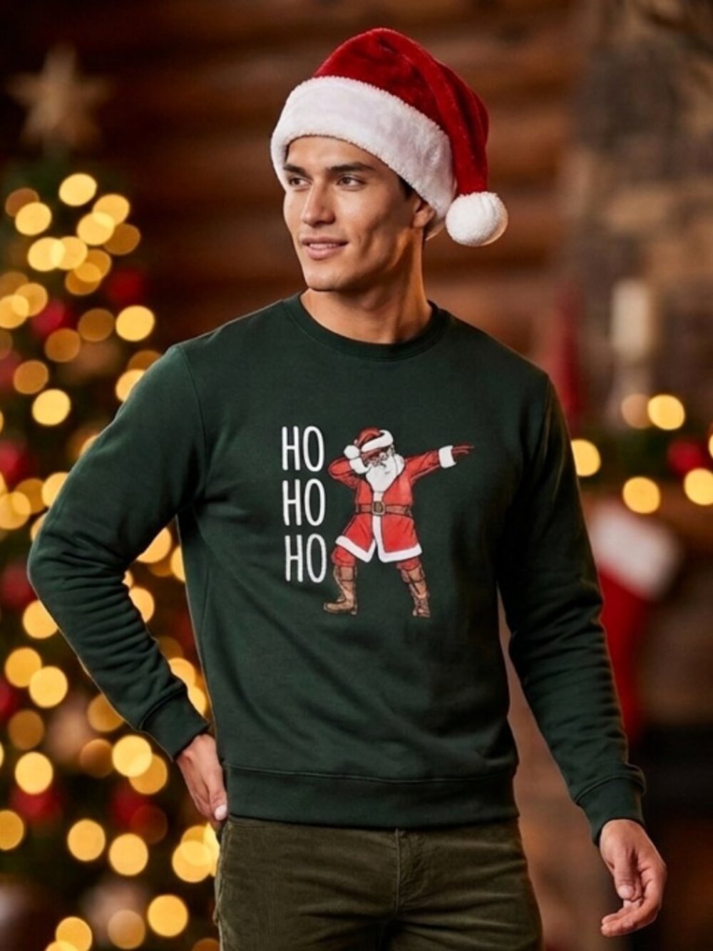 DENIM & FLOWER | Dark Green DABBING SANTA Holiday Sweatshirt Sz S
